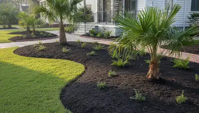 Fresh mulch installation with clean landscape edges in New Orleans, LA by Chop Chop Landscaping
