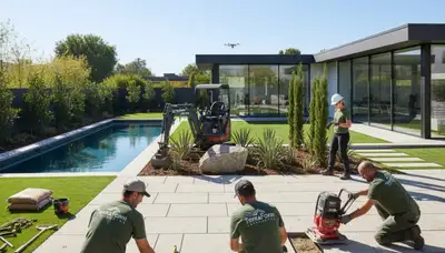 Landscaping crew in New Orleans, LA designing a custom residential landscape installation
