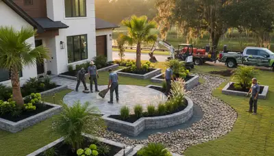 Landscaping team designing a New Orleans, LA yard for a residential outdoor space