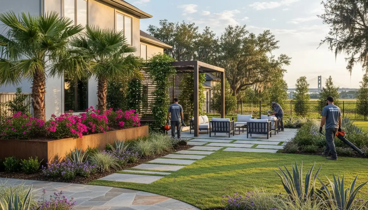 New Orleans, LA landscaping team designing a lush outdoor yard for a residential property