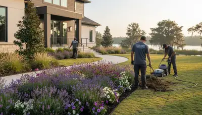 Landscaping team in New Orleans, LA designing a lush residential landscape