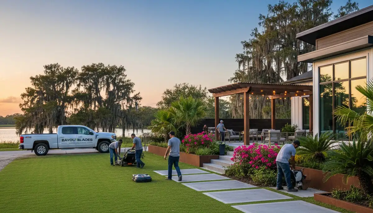 New Orleans, LA landscaping design team creating a custom outdoor garden and lawn landscape