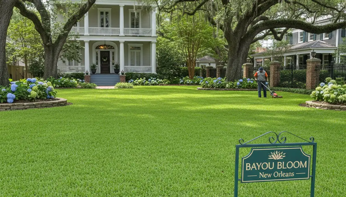 Lush green lawn with thick turf after expert lawn care by Chop Chop Landscaping in New Orleans, LA