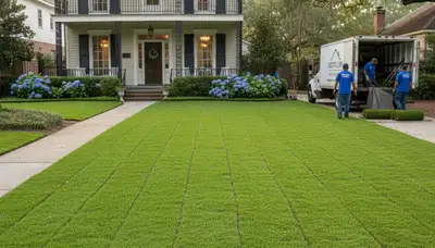 Fresh green sod installation by Chop Chop Landscaping transforming a New Orleans, LA lawn