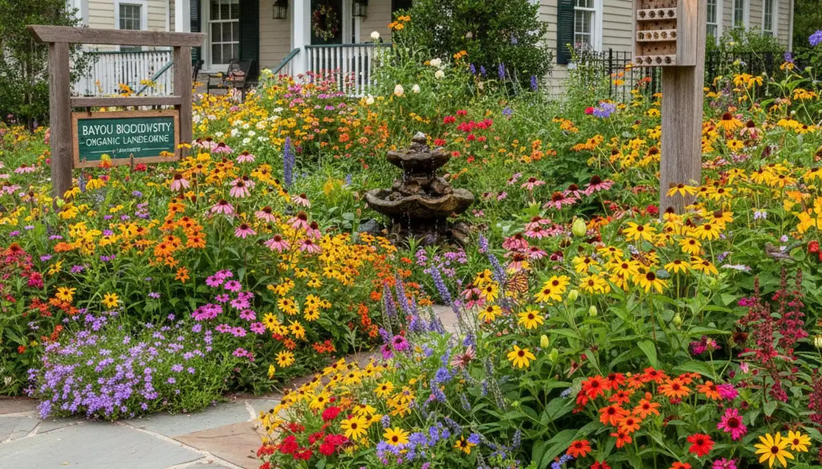 Pollinator-friendly native garden with bees and butterflies by Chop Chop Landscaping in New Orleans, LA